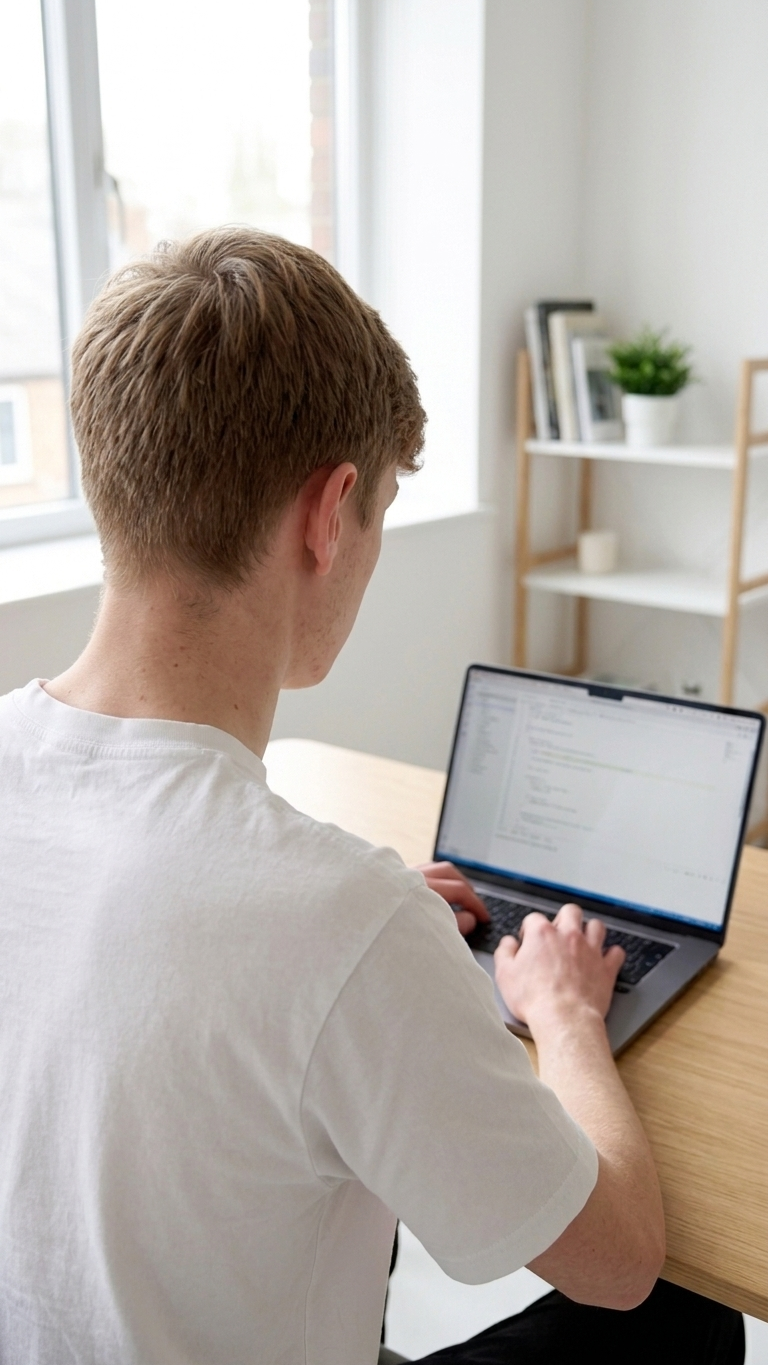 Kc Design founder working at a laptop