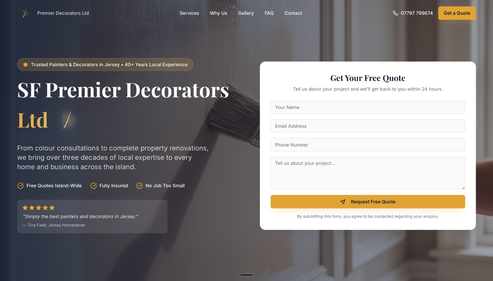 SF Premier Decorators website design for painters and decorators in Jersey