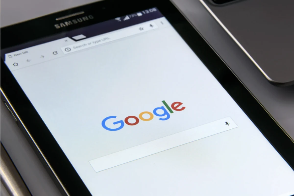 Google search open on a tablet
