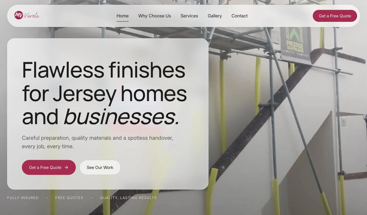MV Varela painting and decorating website design for Jersey
