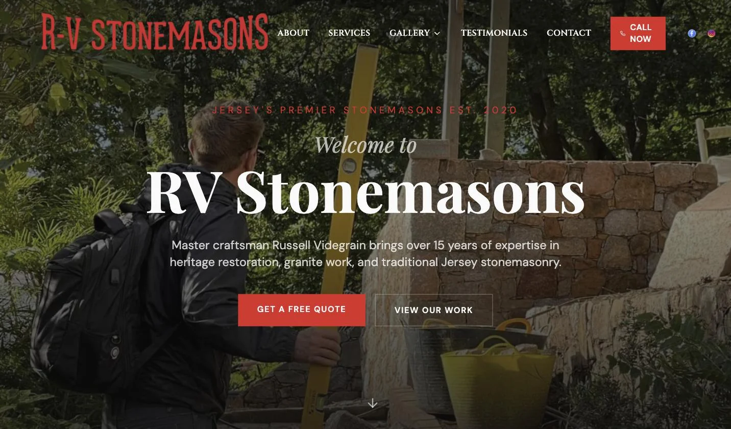 RV Stonemasons website design for stonemasonry services in Jersey